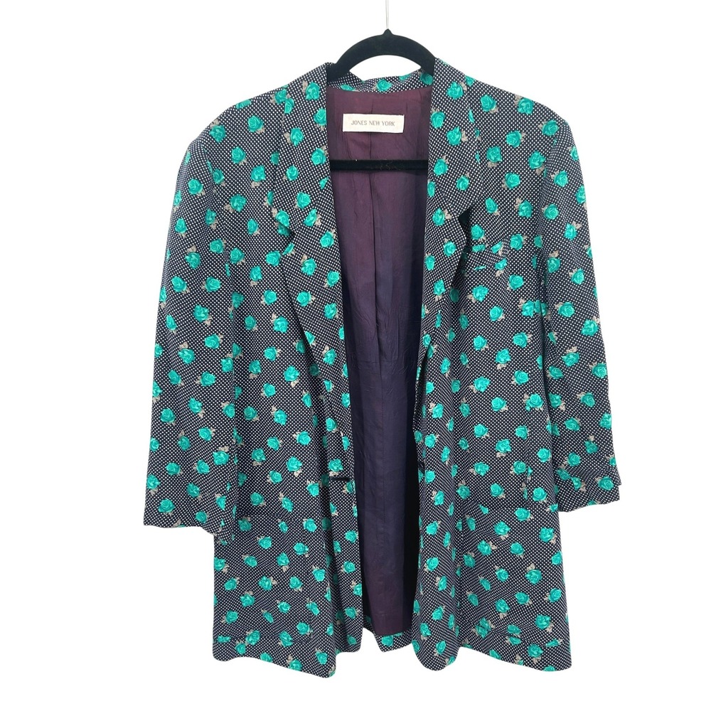 Vintage Floral Polka Dot Blazer Womens Soft Structured Retro Preppy Statement